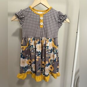 Gray Yellow and White Floral and Polka Dot Dress size 4T